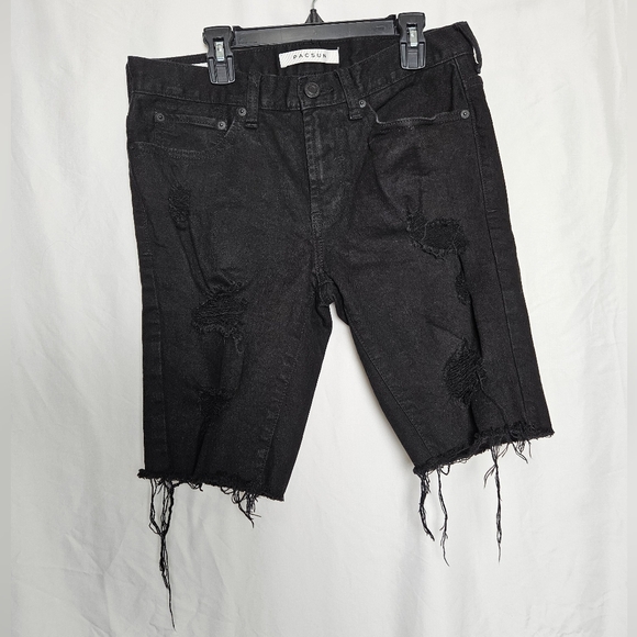 PacSun Pants - Pacsun Destroyed Black Denim Skinny Bermuda Skater Shredding Shorts Size 28